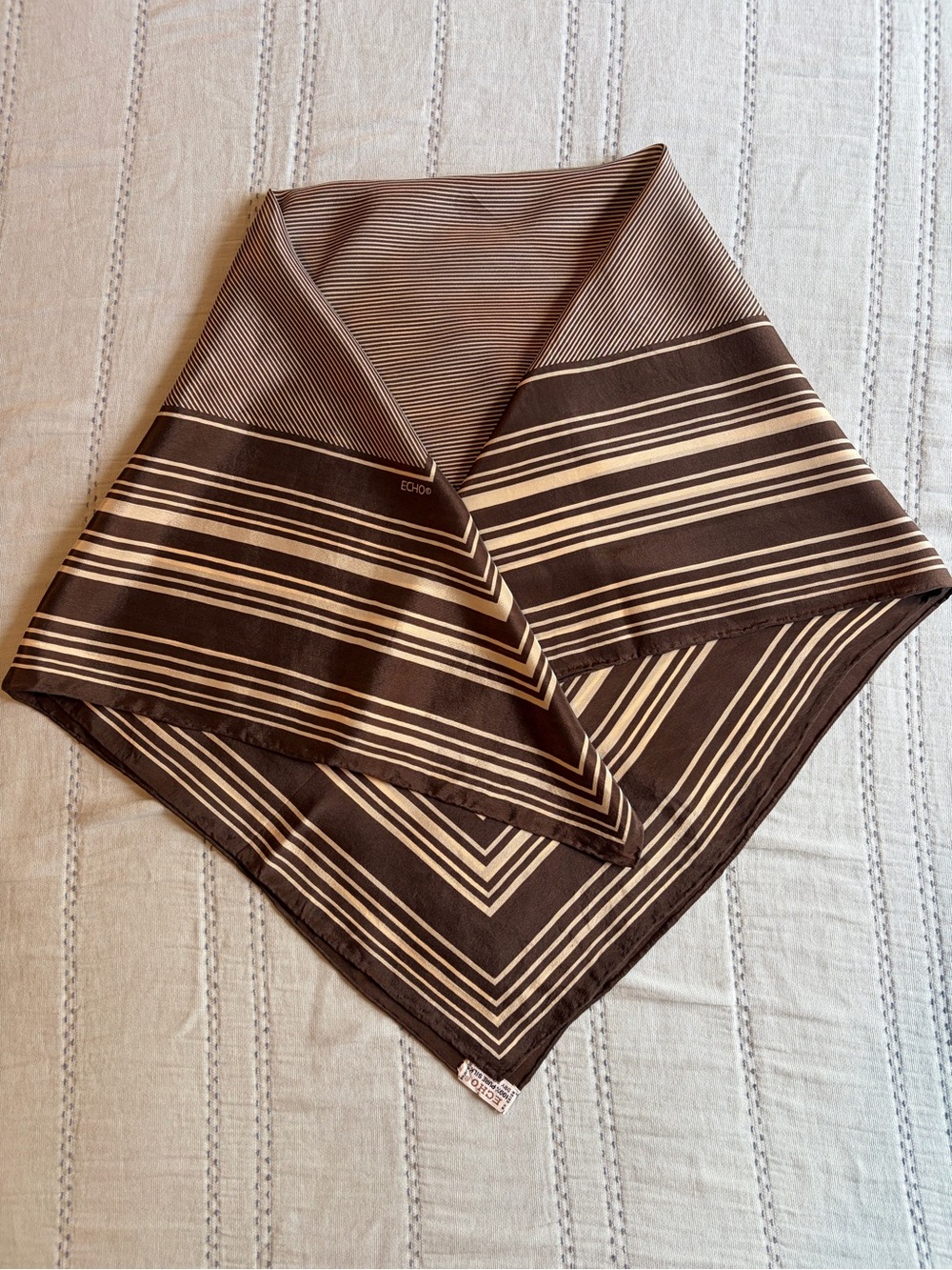 Echo Brown Striped Silk Square Scarf 31“